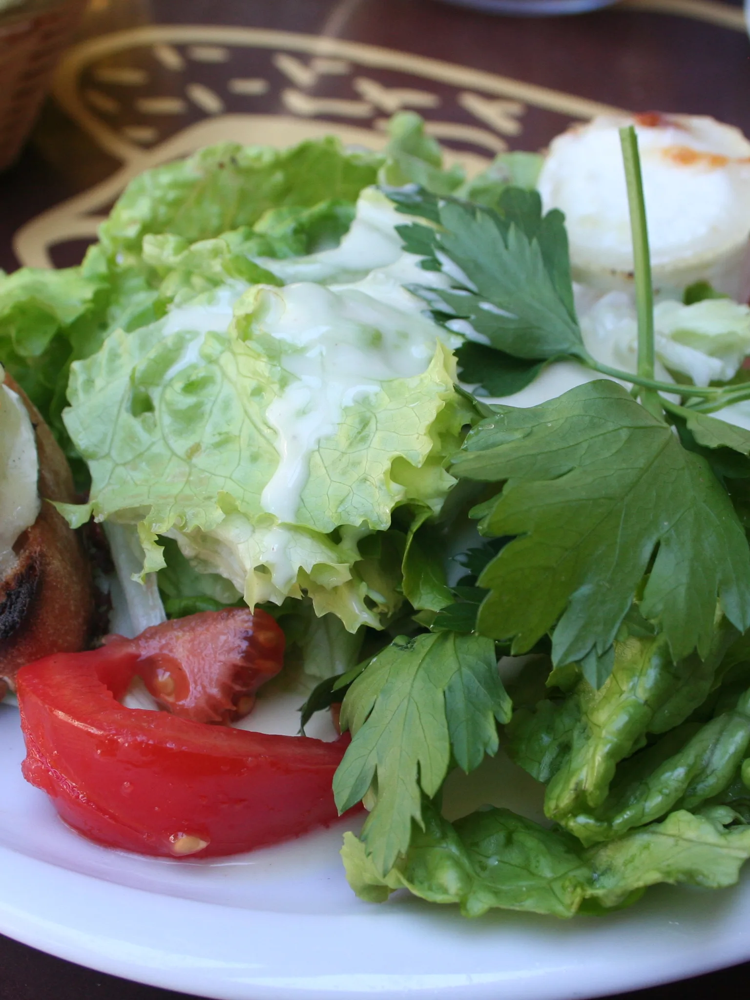 warm goat cheese salad: French dish chèvre chaud - consisting of chèvre cheese served hot and a green salad