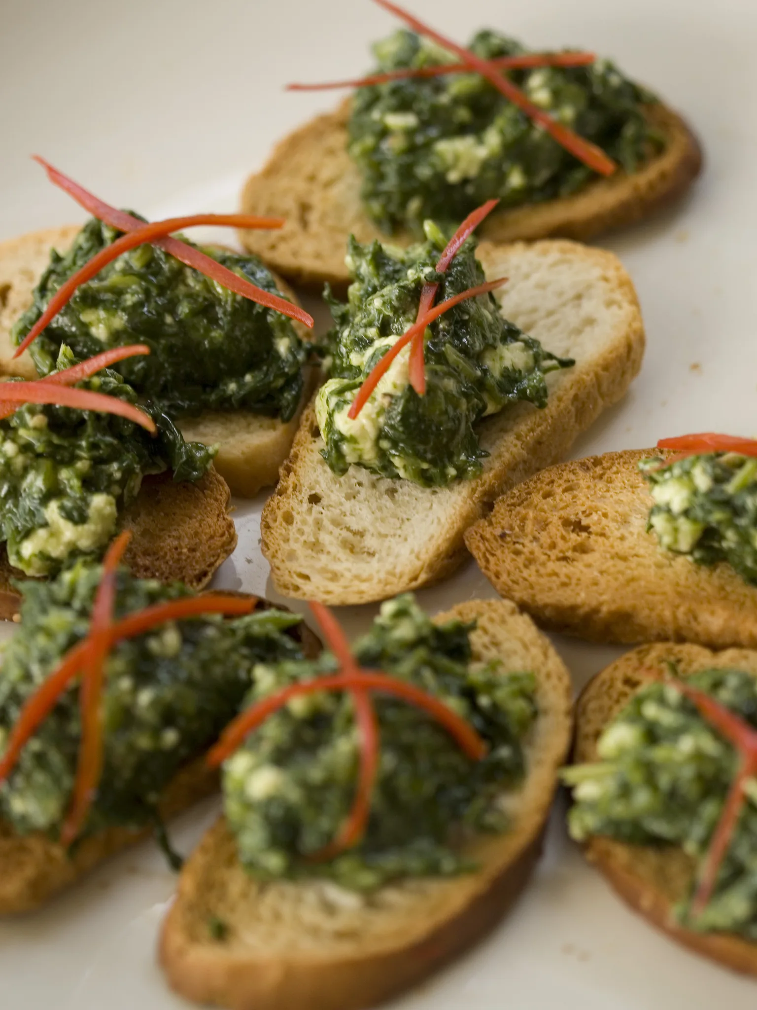 crostini: Spinach and cheese crostini