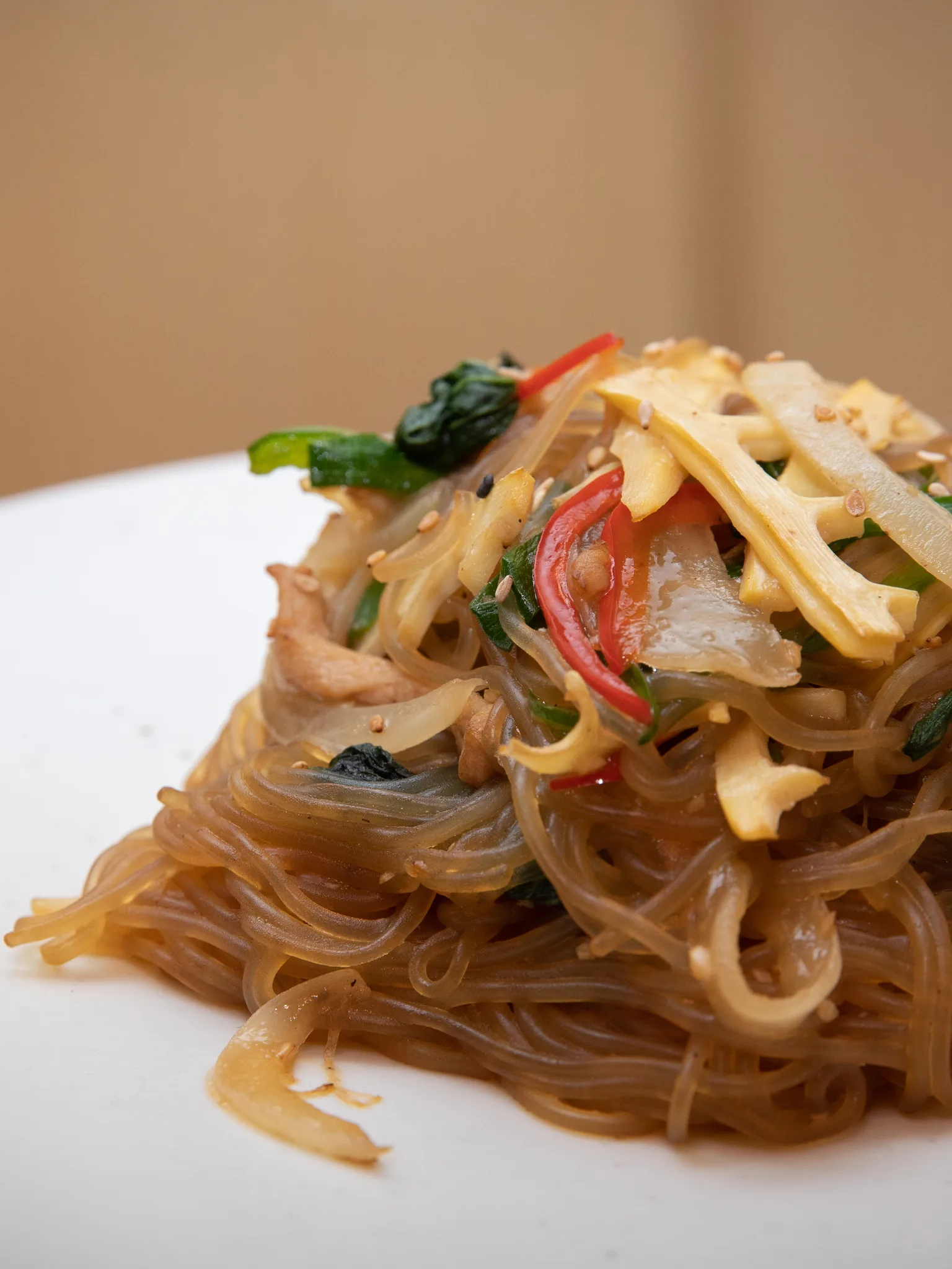 Japchae, a photograph of the dish