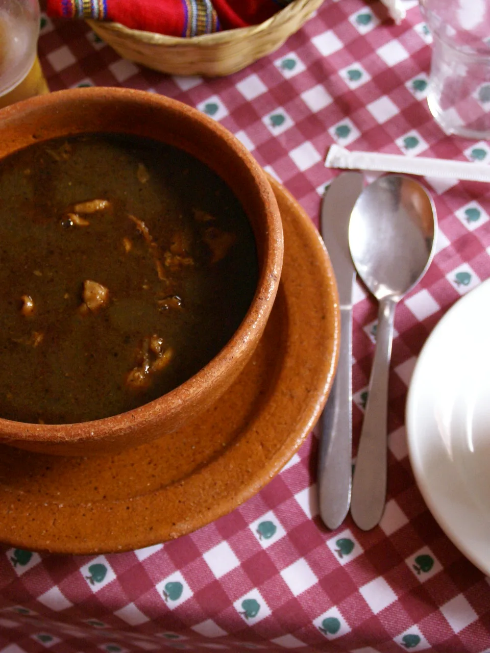 kak'ik: Kac-iq, a traditional food of Alta Verpaz, Guatemala, being served in Antigua Guatemala at Fonda de la Calle Real