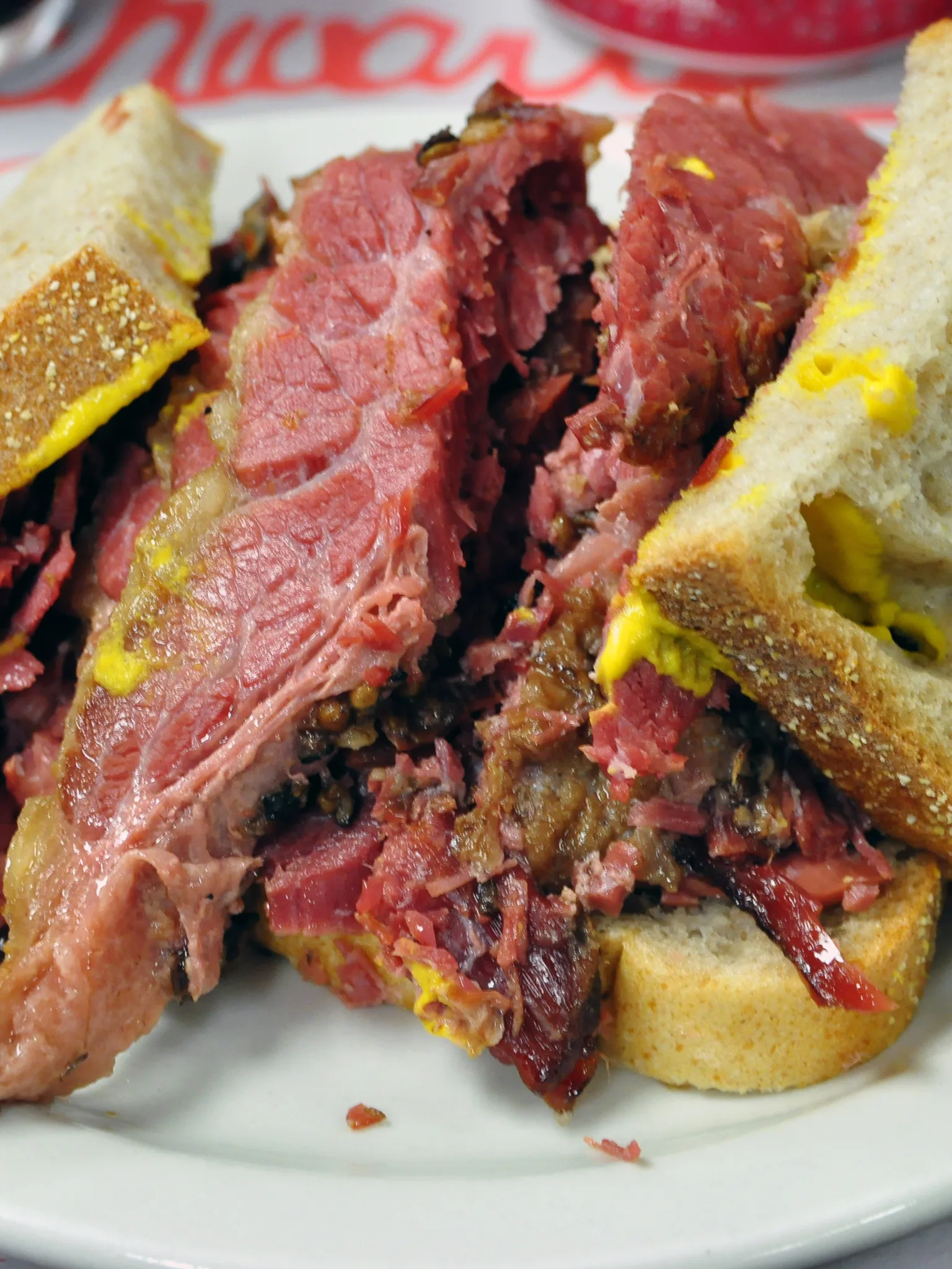 Montreal-style smoked meat: Schwartz's smoked meat medium fat Montreal Quebec 2010