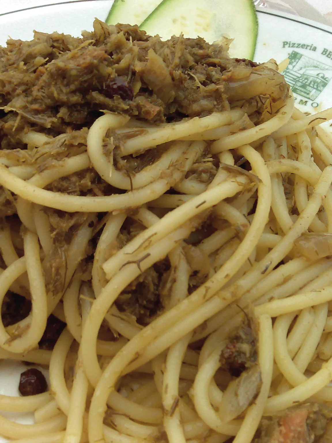Pasta con le sarde: Pasta con le sarde, a sicilian dish, photographed in Palermo, Italy
