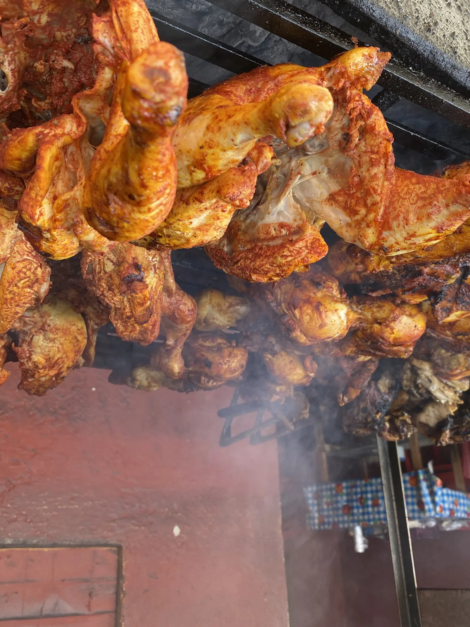 Pollo al carbon: A familiar sight. Pollo asado al carbón comes with vegetables, rice and soup to go 💛