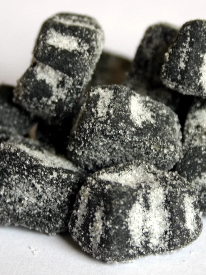 salty licorice: Swedish salty liquorice "Djungelvrål" (in English: roar of the jungle)