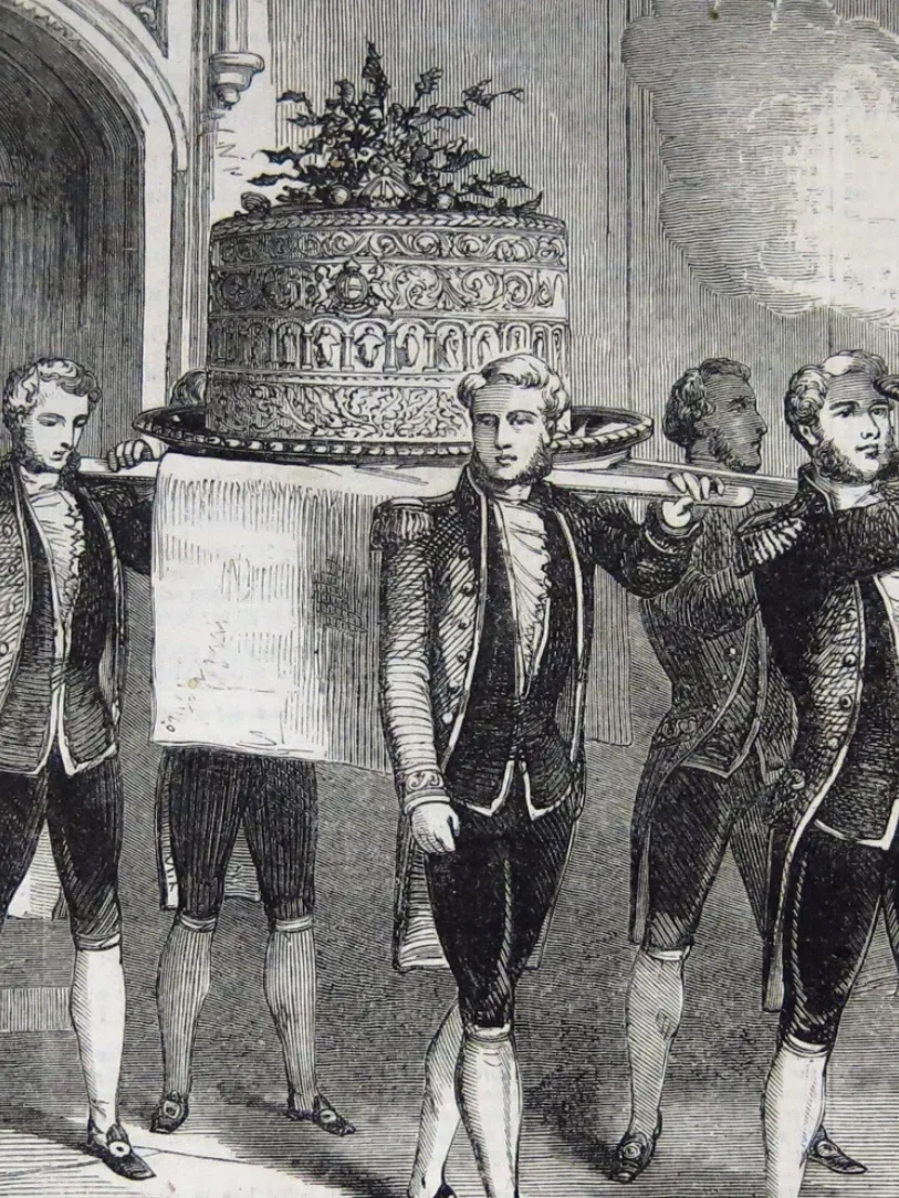 Yorkshire Christmas pie: Yorkshire pie presented at Windsor Castle Banquet, 1857 with Boar's Head